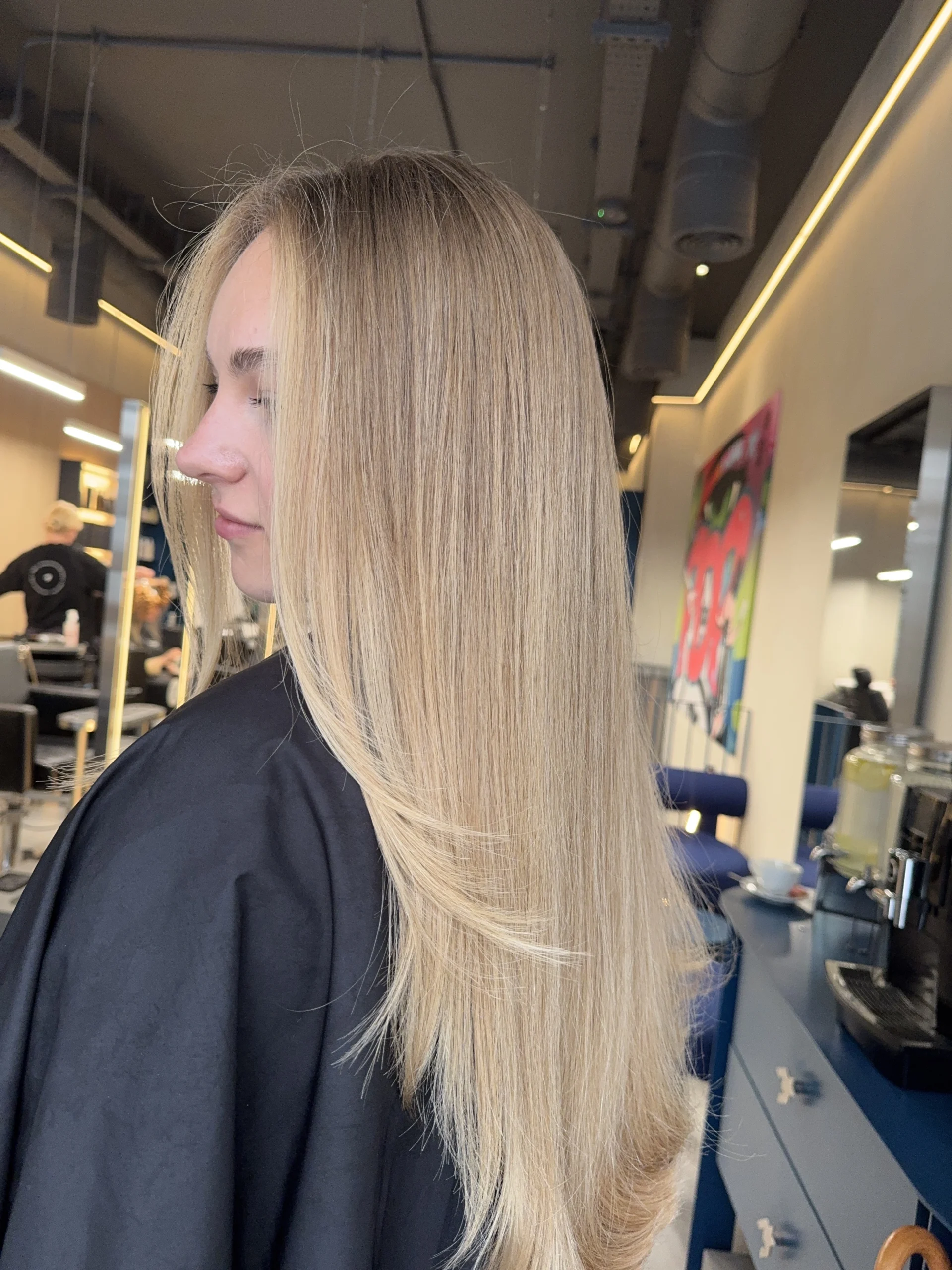 Elegant styling complemented by a hair toner.