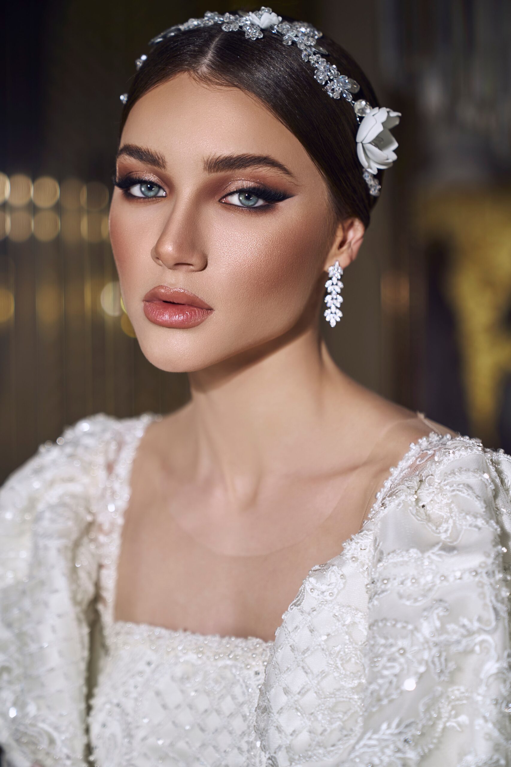 Close-up of finished bridal makeup showcasing flawless coverage