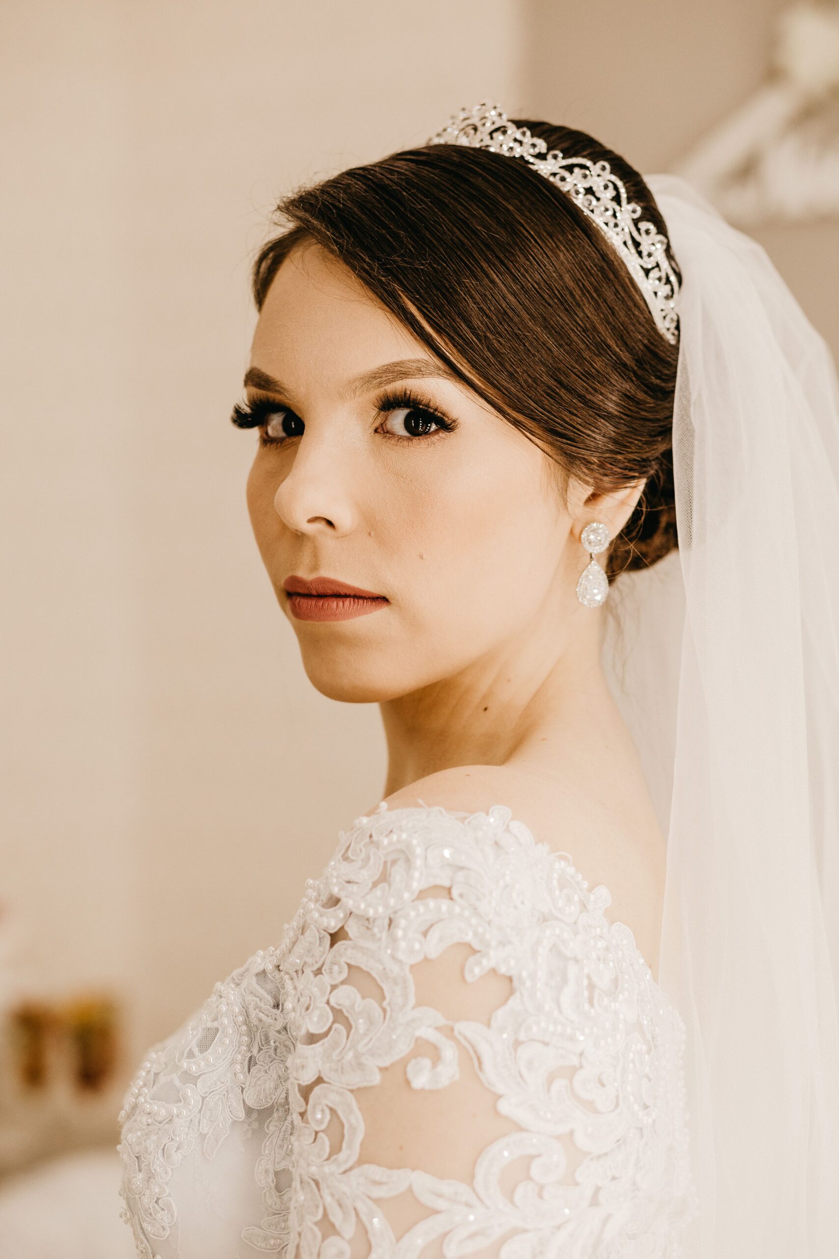 Soft glam wedding makeup with shimmering eyeshadow and glowing skin