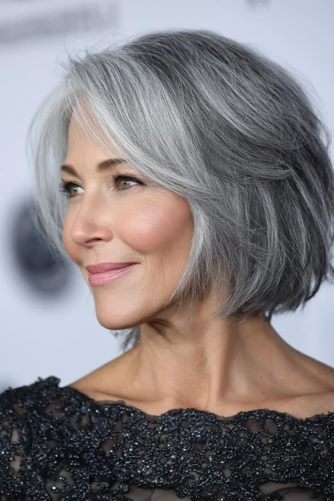 Rounded bob with a smooth and balanced shape.