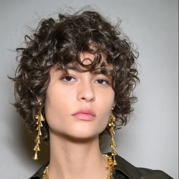 Frizzy hair with defined curls and natural texture